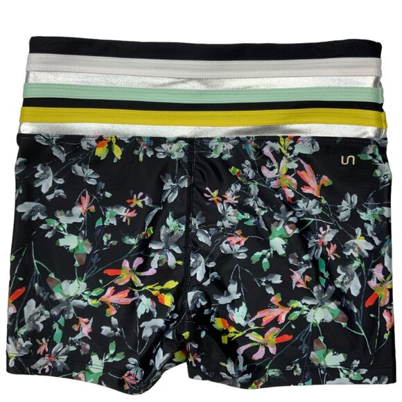 Urban Savage Floral Print Bike Shorts S Black Striped Logo Athleisure Athletic - Picture 2 of 12